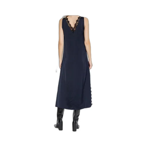 Lace-Trim V-Neck Midi Dress