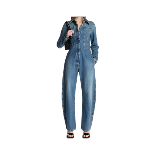 Fitted Waist Denim Jumpsuit