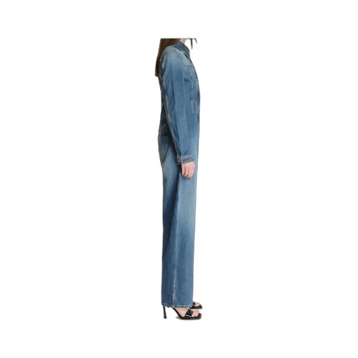 Fitted Waist Denim Jumpsuit