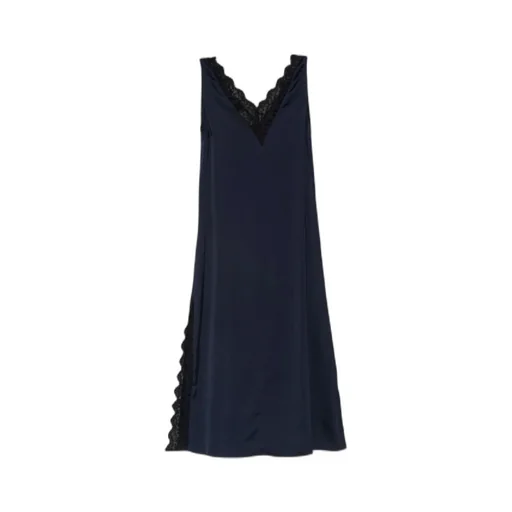 Lace-Trim V-Neck Midi Dress