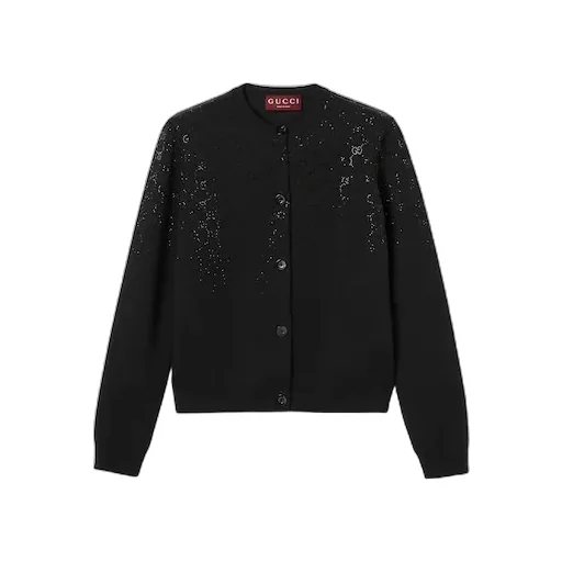 Fine Wool Cardigan With Gg Crystals