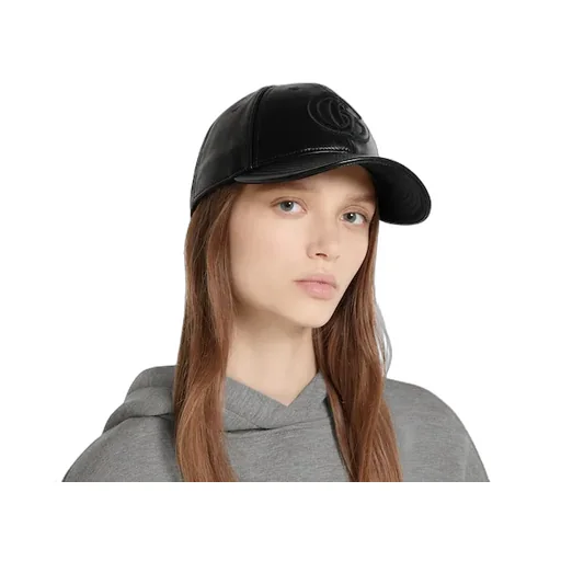 Leather Baseball Hat With Double G