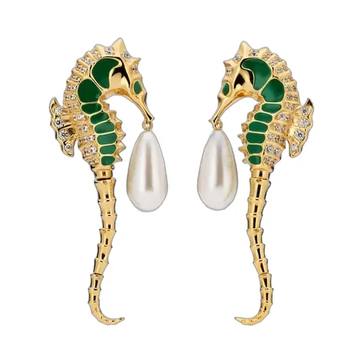 Seahorse-Shaped Earrings With Pearls