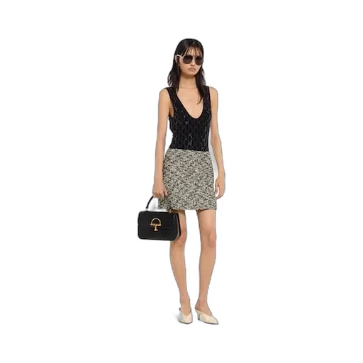 Laminated Bouclé Fabric Skirt