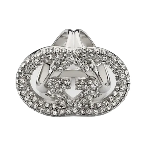 Crystal Interlocking G Carré Ring