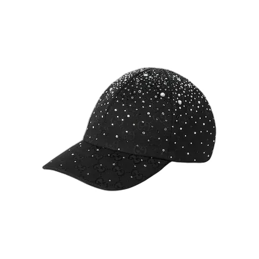 Gg Canvas Baseball Hat With Crystals