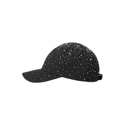 Gg Canvas Baseball Hat With Crystals