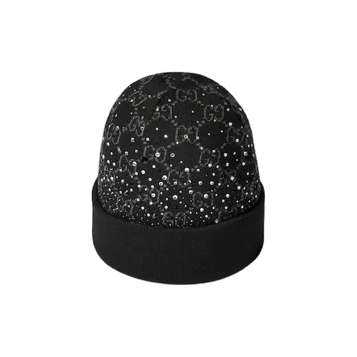 Gg Wool Beanie Hat With Crystals