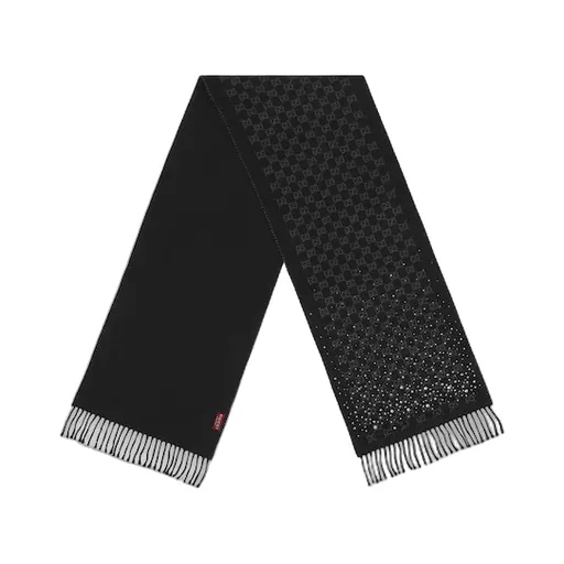 Gg Wool Scarf With Crystals