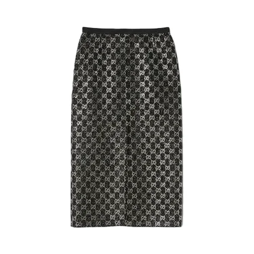Embroidered Wool Tweed Lamé Skirt