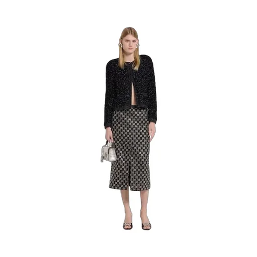 Embroidered Wool Tweed Lamé Skirt