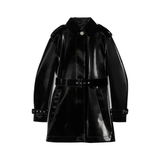 Velvet Effect Leather Trench Coat