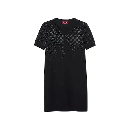 Fine Wool Dress With Gg Crystals