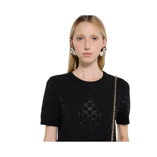 Fine Wool Dress With Gg Crystals