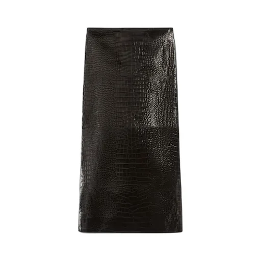 Velvet Effect Leather Midi Skirt