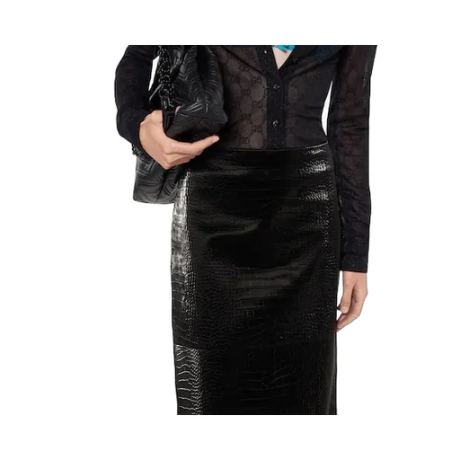 Velvet Effect Leather Midi Skirt