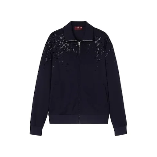 Technical Jersey Zip Jacket With Crystals