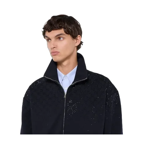 Technical Jersey Zip Jacket With Crystals