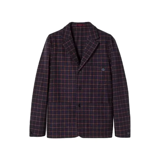 Single-Breast Check Wool Jacket