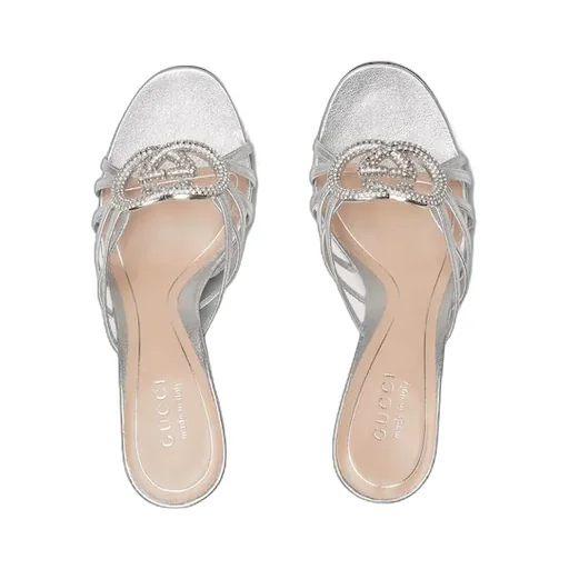 Slide Sandal With Crystal Interlocking G