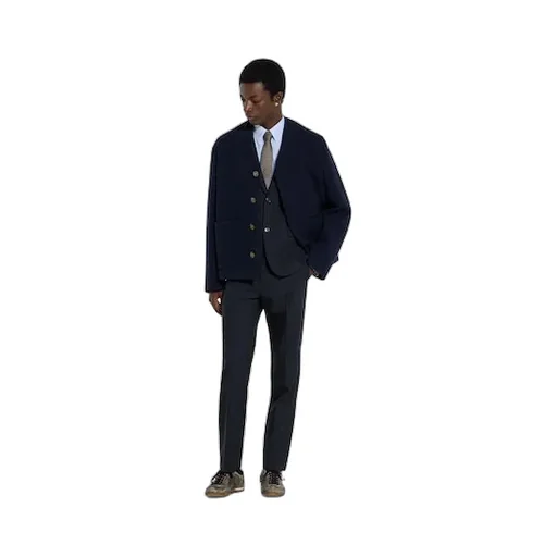 Single-Breast Pinstripe Wool Jacket
