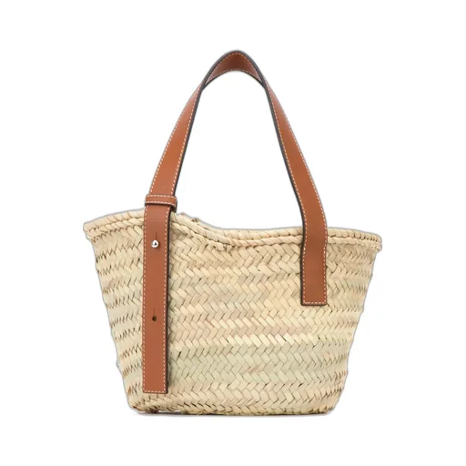 Anagram-Embossed Patch Small Basket Tote Bag