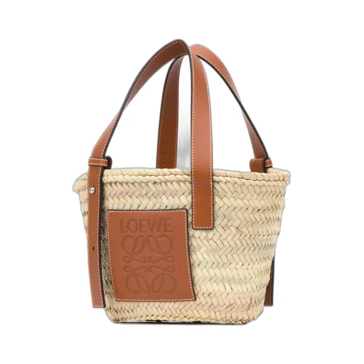 Anagram-Embossed Patch Small Basket Tote Bag