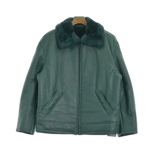 Green Leather Jacket With Fake Fur Collar