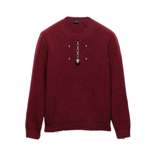 Wool Crew-Neck Sweater With Pendant