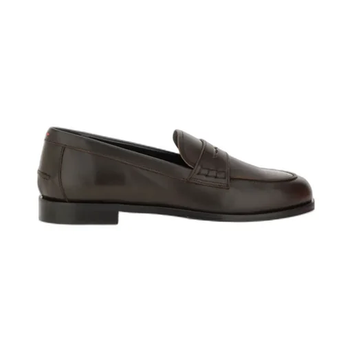 Leather Loafers With Penny Strap And Round Toe