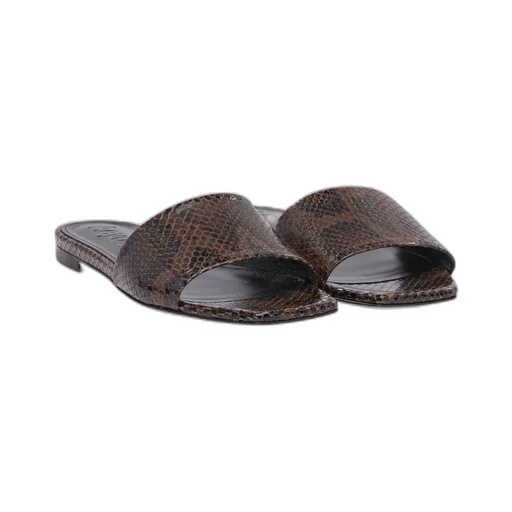 Anna Snakeskin-Effect Square-Toe Sandals
