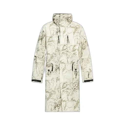 Marbled-Print Hooded Parka Coat