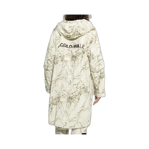 Marbled-Print Hooded Parka Coat