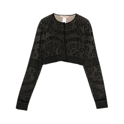Floral-Pattern Cropped Cardigan