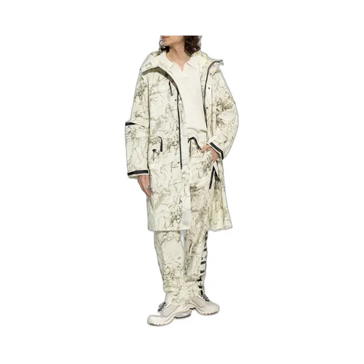 Marbled-Print Hooded Parka Coat