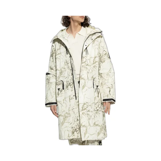 Marbled-Print Hooded Parka Coat