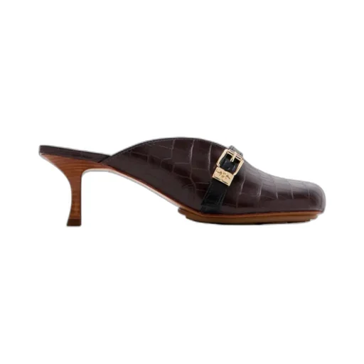 Buckle-Detailed Embossed Heeled Sandals