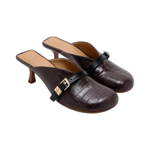 Buckle-Detailed Embossed Heeled Sandals