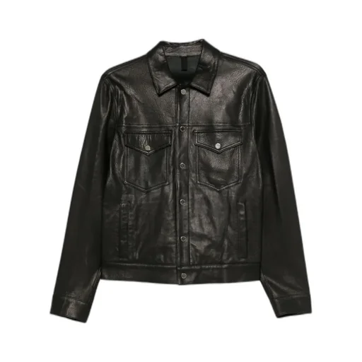 Long Sleeved Buttoned Leather Jacket