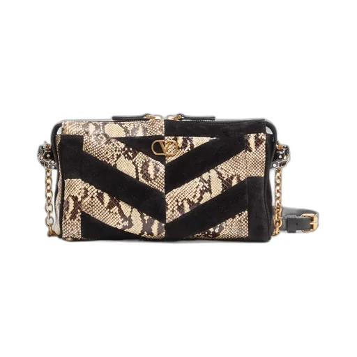 Panthea Small Shoulder Bag In Python And Suede With A Chevron Pattern