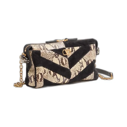 Panthea Small Shoulder Bag In Python And Suede With A Chevron Pattern