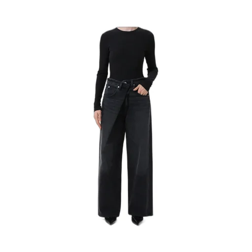 Fold-Over Wide-Leg Jeans