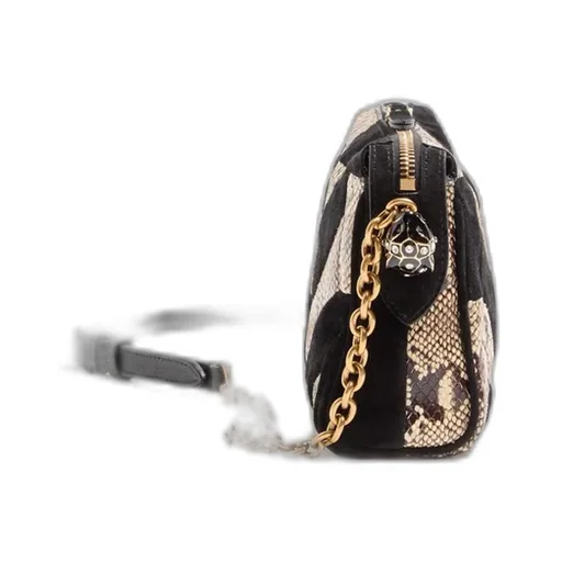 Panthea Small Shoulder Bag In Python And Suede With A Chevron Pattern