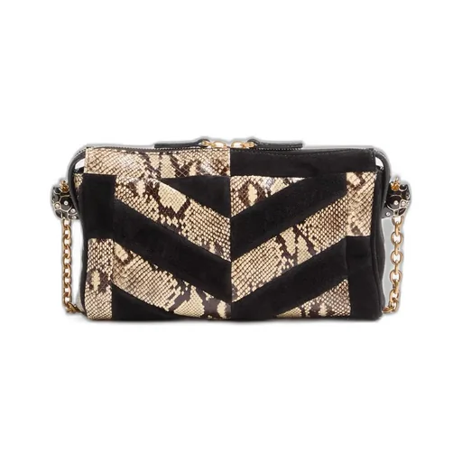 Panthea Small Shoulder Bag In Python And Suede With A Chevron Pattern