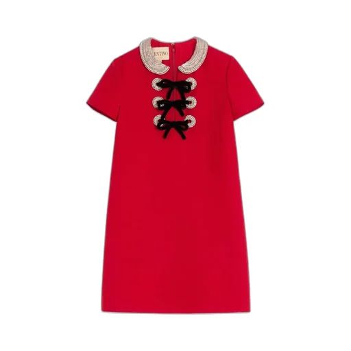 Embroidered Crepe Couture Short Dress