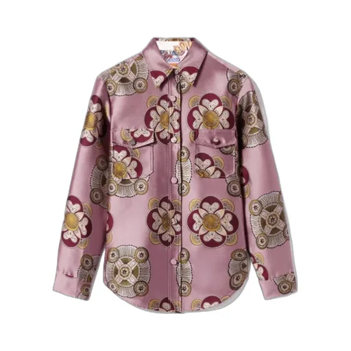 Floral-Print Jacquard Shirt Jacket