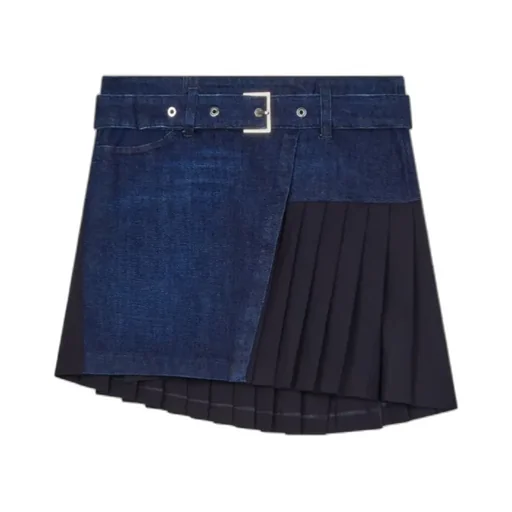Pleated Patchwork Midi Skirt