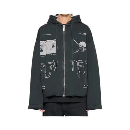 Graphic Zip-Up Sweater