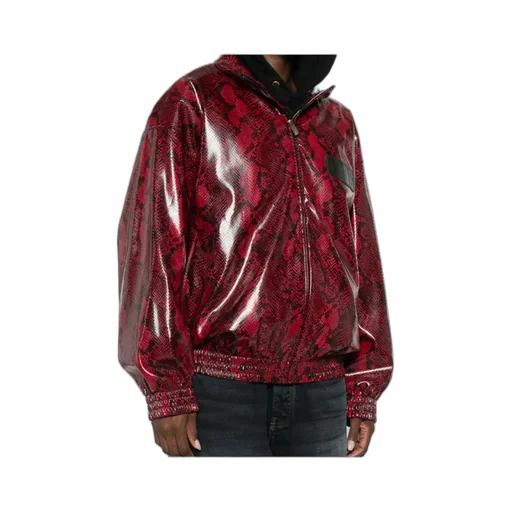 Snakeskin-Effect Faux-Leather Jacket