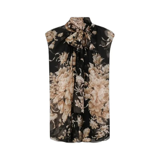 Rose-Print Chiffon Sleeveless Top